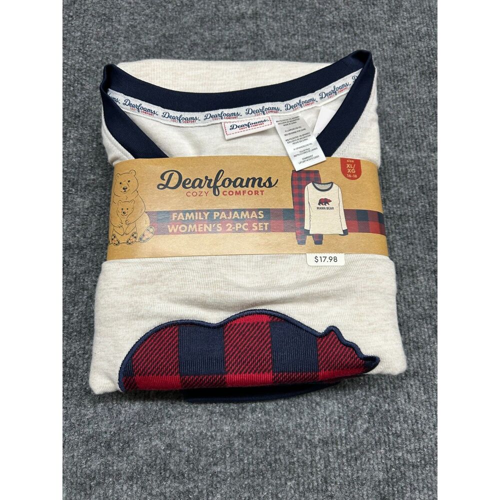 Dearfoams Cozy Comfort Mama Bear Pajama Set Women’s XL 16-18 NWT 2PC Plaid
